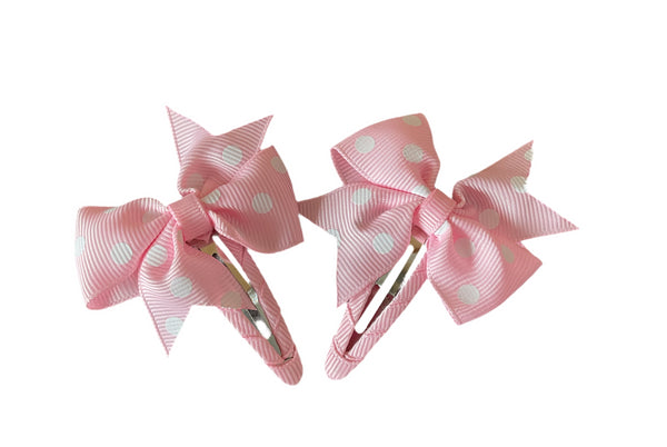Bow Hair clips in Baby Pink with white polka dots